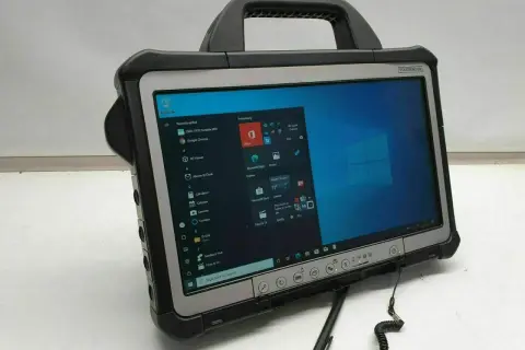 Robustes jlr topix-Tablet mit Griff und Stift, bereit für den Einsatz.