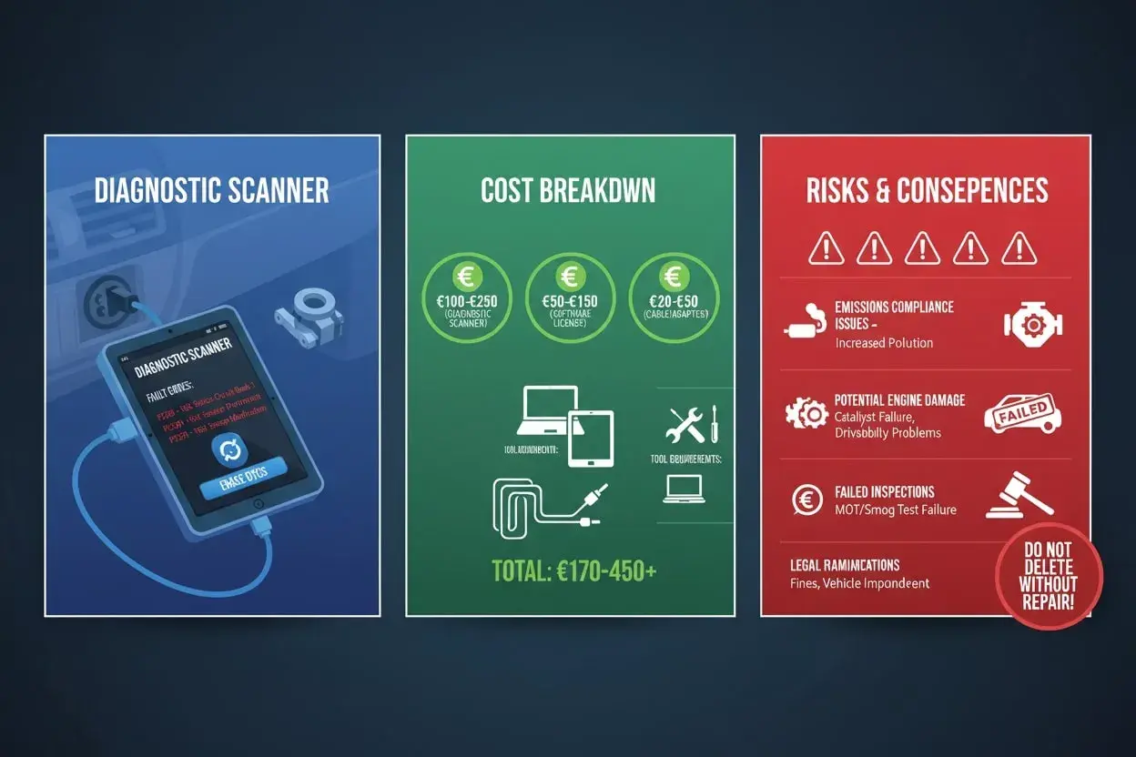 Diagnostischer Scanner zeigt Fehlercodes an. Ein NOX-Sensor ist Teil der Abgasanlage, wichtig für Emissionskontrolle. Kosten & Risiken bei Defekten.