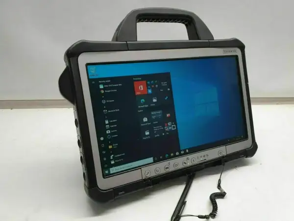 Robustes jlr topix-Tablet mit Griff und Stift, bereit für den Einsatz.